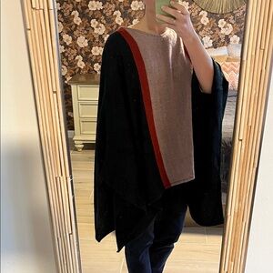 Jason Wu Black Poncho with Taupe Center and Red Stripe
